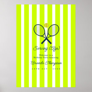 Preppy Optic Yellow Tennis Birthday Party Welcome Poster