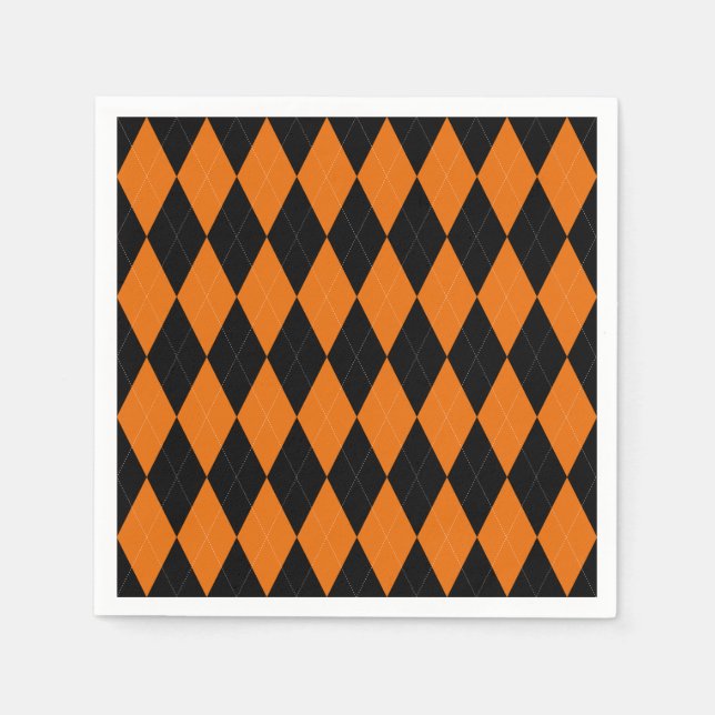 Preppy Orange Argyle Party Paper Napkin (Front)