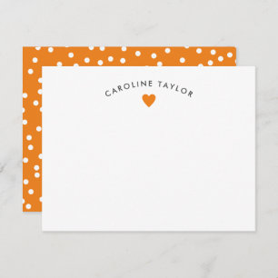 Preppy Orange Heart & Dots Cute Girly Note Card