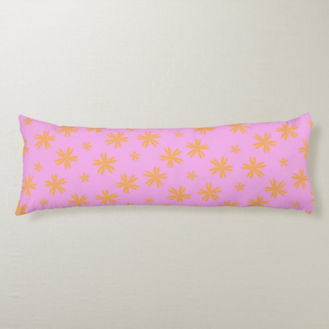 Preppy Orange Pink Floral Simple Flower Pattern Body Cushion (Front)