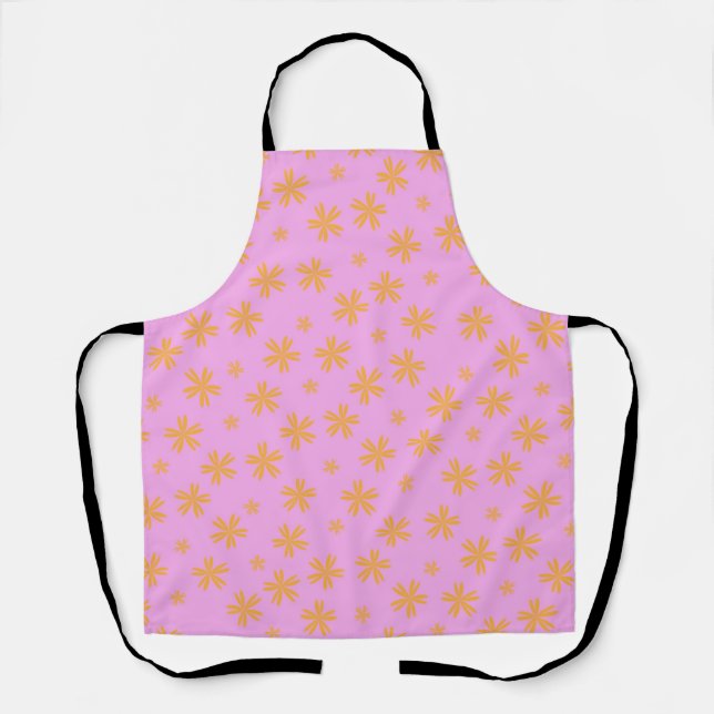 Preppy Orange Pink Hippie Flower Pattern Apron (Front)