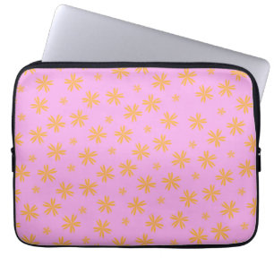 Preppy Orange Pink Hippie Flower Pattern Laptop Sleeve