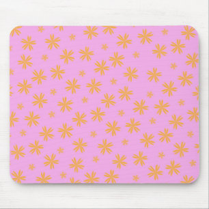Preppy Orange Pink Hippie Flower Pattern Mouse Pad