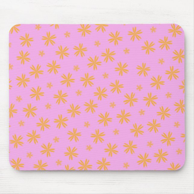 Preppy Orange Pink Hippie Flower Pattern Mouse Pad (Front)