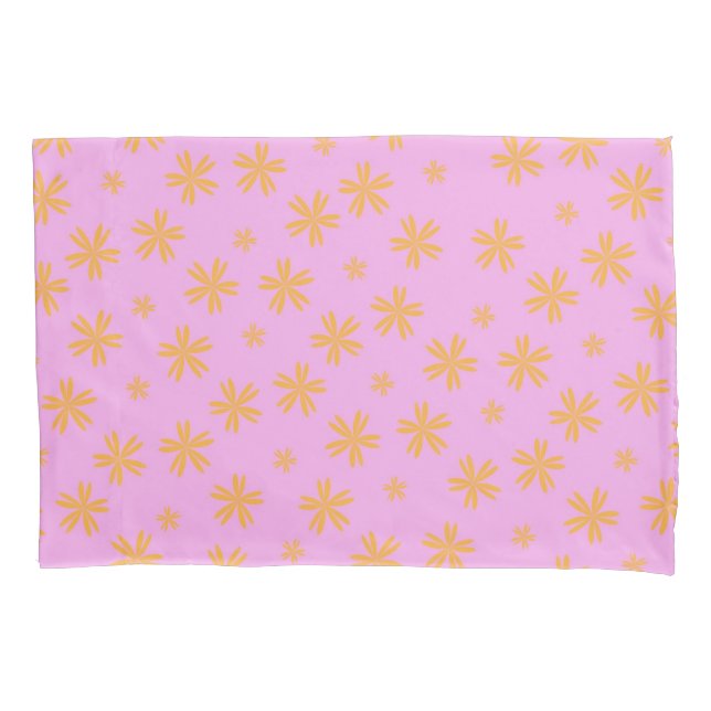 Preppy Orange Pink Hippie Flower Pattern Pillowcase (Front)
