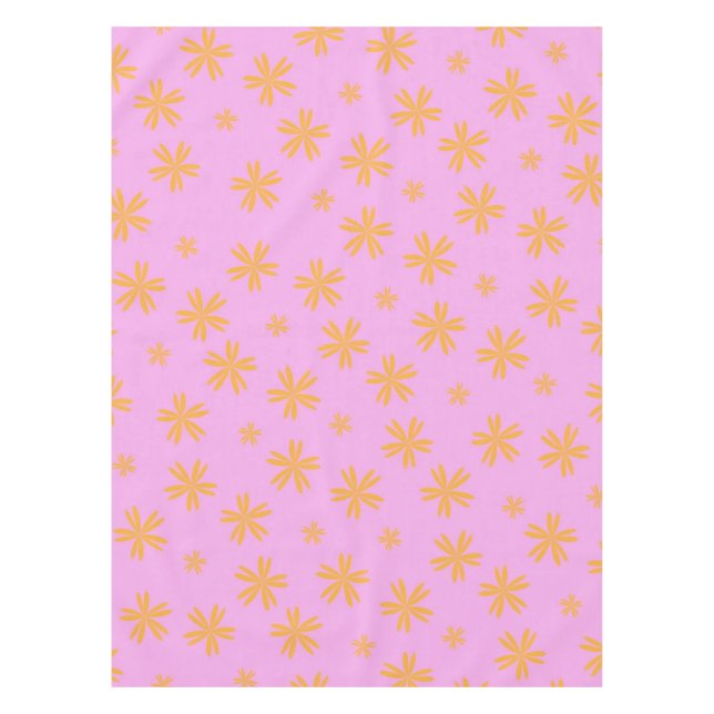 Preppy Orange Pink Hippie Flower Pattern Tablecloth (Front)