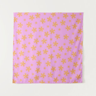 Preppy Orange Pink Hippie Flower Pattern Tapestry