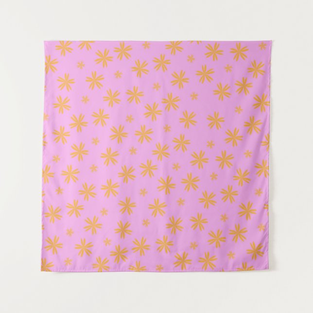 Preppy Orange Pink Hippie Flower Pattern Tapestry (Front)