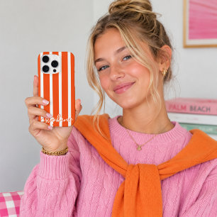 Preppy Orange Stripe Script Name iPhone Case