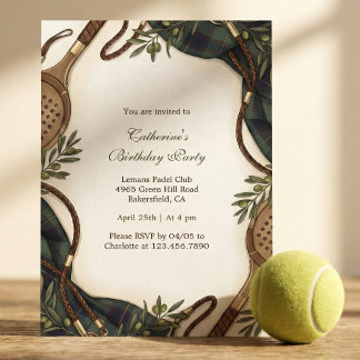 Preppy Padel Club Tartan Birthday Party Invitation
