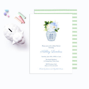 Preppy Pale Green White Gender Neutral Baby Shower Invitation