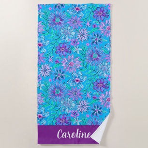 Preppy Palm Beach Blue & Purple Personalised Towel