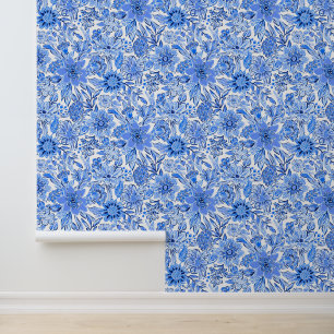Preppy Palm Beach Blue & White Flowers Wallpaper