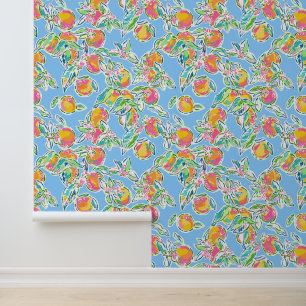 Preppy Palm Beach Blue with Oranges Wallpaper
