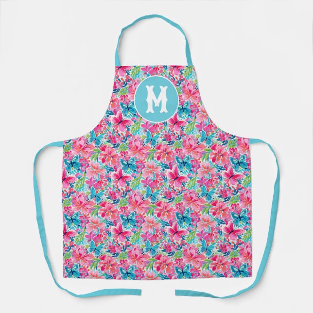 Preppy Palm Beach Butterflies Monogram Apron (Front)
