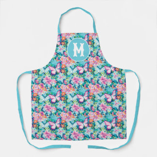 Preppy Palm Beach Butterflies Monogram Apron