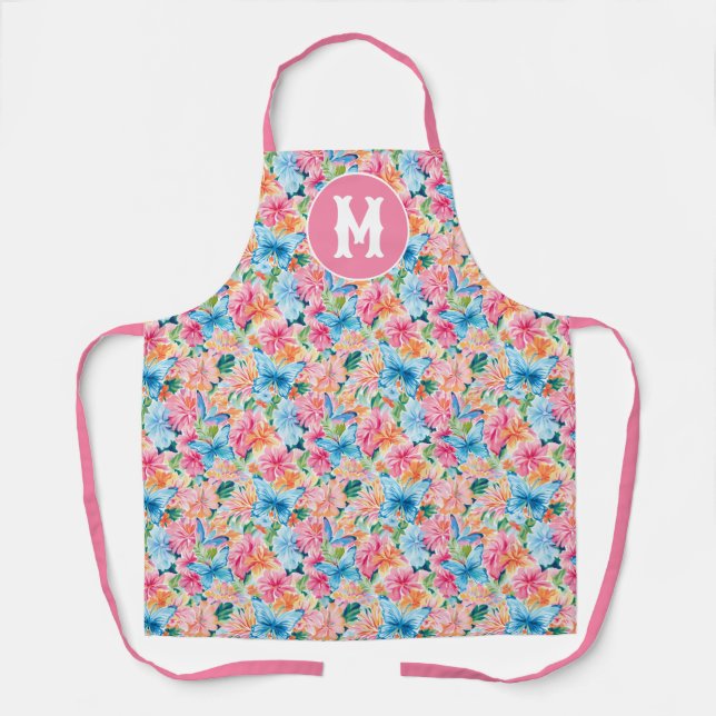 Preppy Palm Beach Butterflies Monogram Apron (Front)