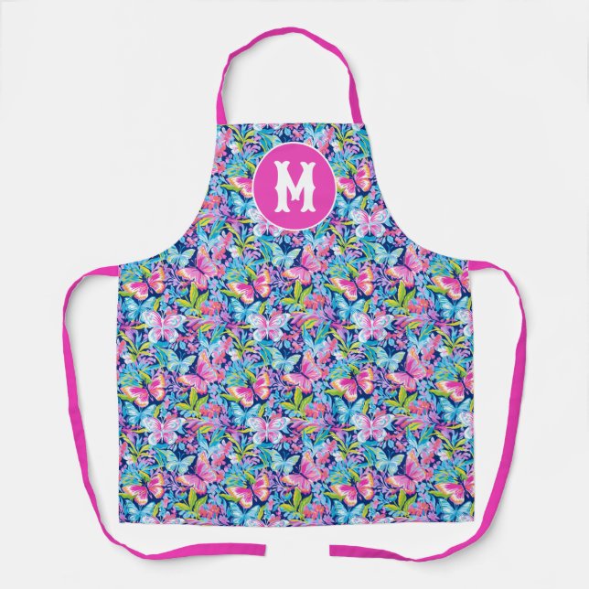 Preppy Palm Beach Butterflies Monogram Apron (Front)