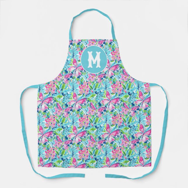 Preppy Palm Beach Butterflies Monogram Apron (Front)