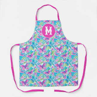 Preppy Palm Beach Butterflies Monogram Apron