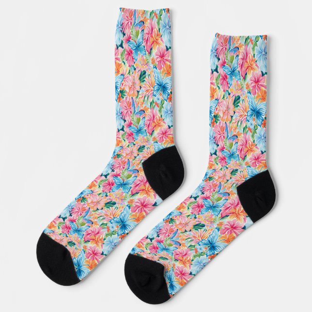 Preppy Palm Beach Butterflies Socks (Left)