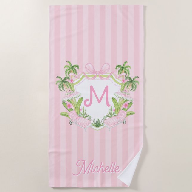 Preppy Palm Beach Monogram Crest Beach Towel (Front)