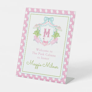 Preppy Palm Beach Monogram Crest Pedestal Sign