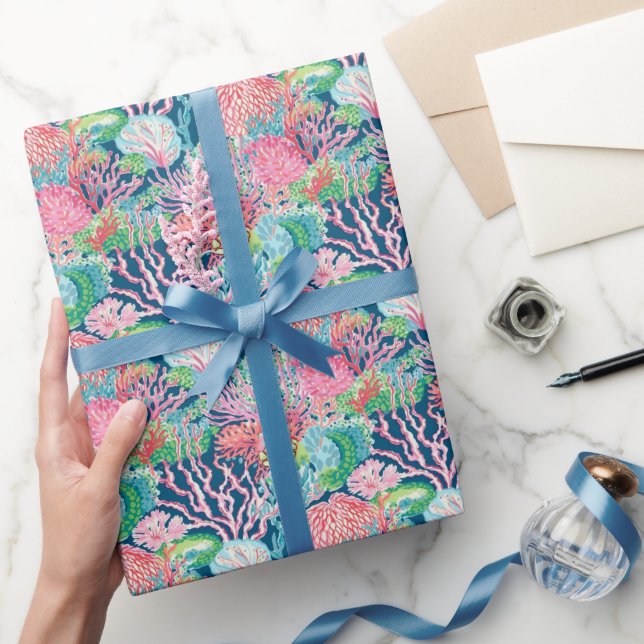 Preppy Palm Beach Ocean Coral Pattern Wrapping Paper (Gifting)