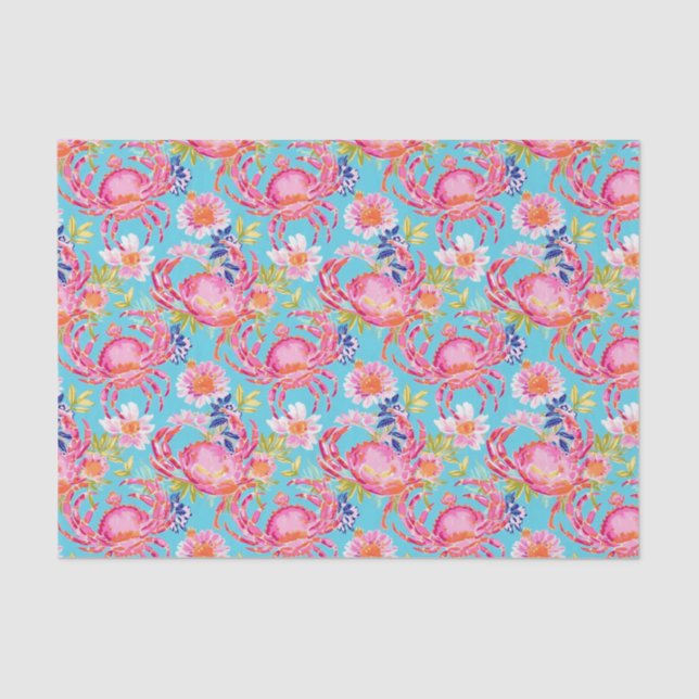 Preppy Palm Beach Ocean Crabs Pattern Tissue Paper (Front)