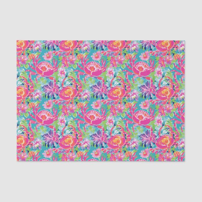 Preppy Palm Beach Ocean Crabs Pattern Tissue Paper (Front)