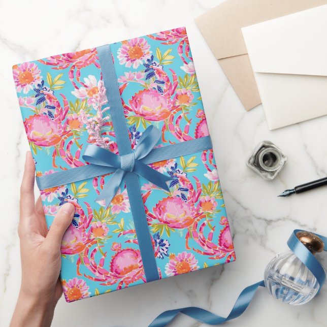 Preppy Palm Beach Ocean Crabs Pattern Wrapping Paper (Gifting)