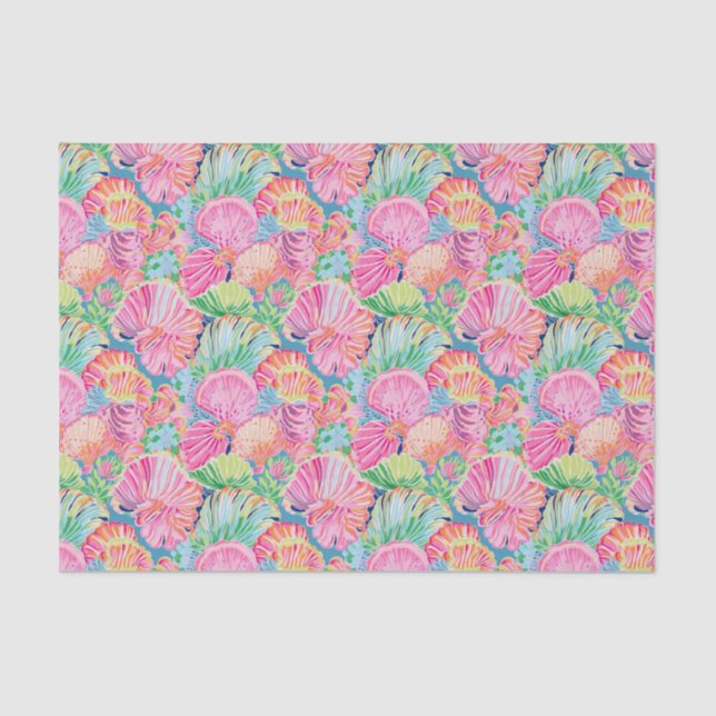 Preppy Palm Beach Ocean Shell Pattern Tissue Paper (Front)