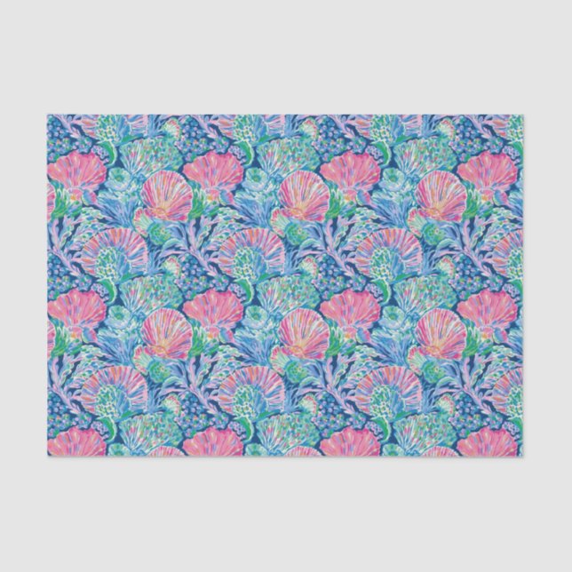 Preppy Palm Beach Ocean Shell Pattern Tissue Paper (Front)