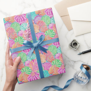 Preppy Palm Beach Ocean Shells Pattern Wrapping Paper