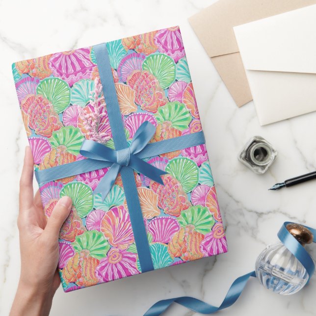 Preppy Palm Beach Ocean Shells Pattern Wrapping Paper (Gifting)