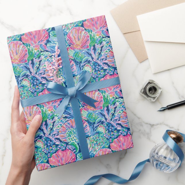 Preppy Palm Beach Ocean Shells Pattern Wrapping Paper (Gifting)