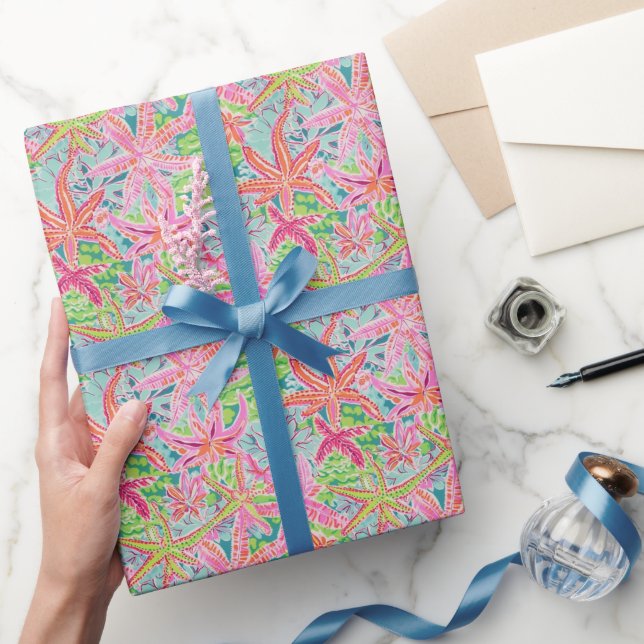 Preppy Palm Beach Ocean Starfish Pattern Wrapping Paper (Gifting)