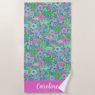 Preppy Palm Beach Pink & Blue Camels Personalised Towel