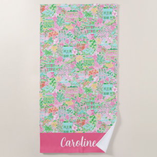 Preppy Palm Beach  Pink Charleston Personalised Towel