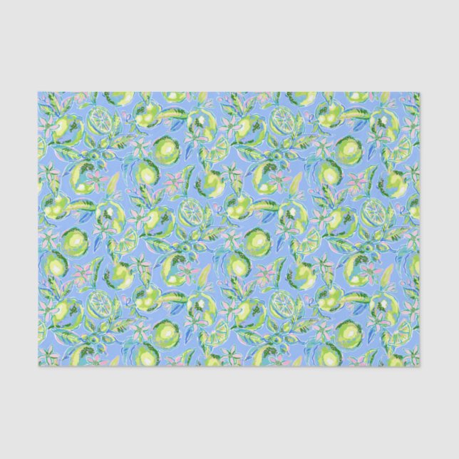 Preppy Palm Beach Print Blue and Green Limes Tissue Paper (Front)