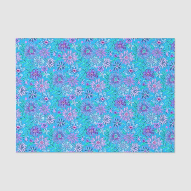 Preppy Palm Beach Print Blue Flowers Tissue Paper (Front)