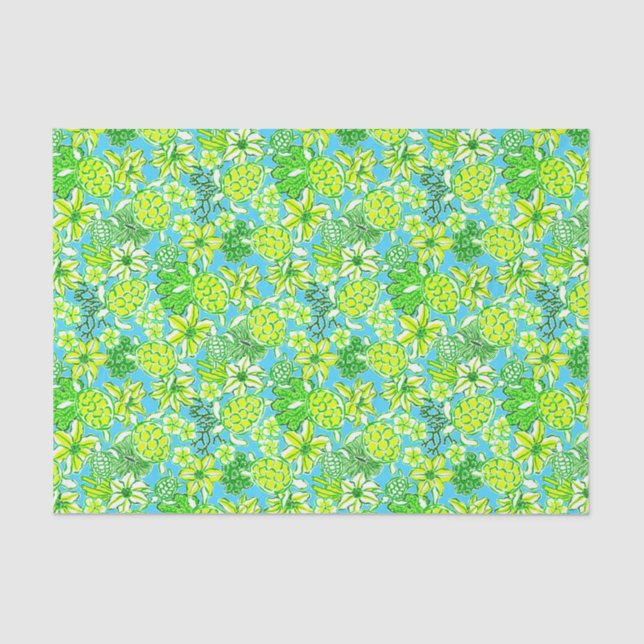 Preppy Palm Beach Print Green & Blue Turtles Tissue Paper (Front)