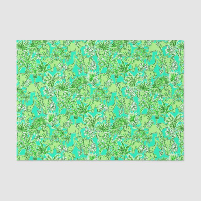 Preppy Palm Beach Print Green Elephants Tissue Paper (Front)