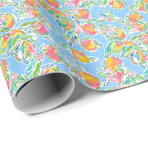 Preppy Palm Beach Print Pastel Oranges Wrapping Paper