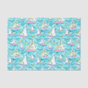 Preppy Palm Beach Print Pastel Sailboats Tissue Paper
