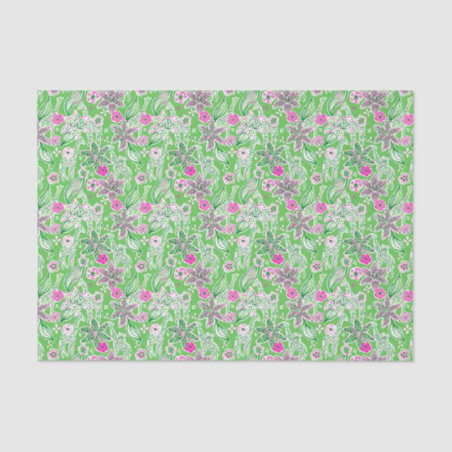 Preppy Palm Beach Print Pink and Green Giraffes Tissue Paper (Front)