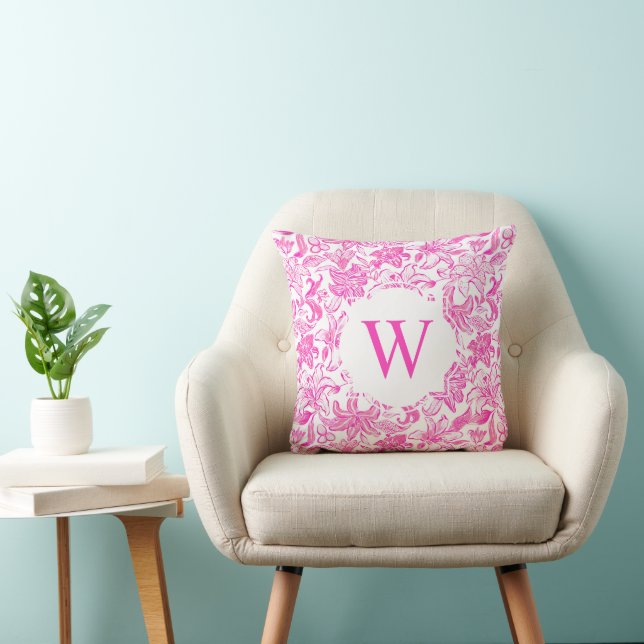 Preppy Palm Beach Print Pink Flowers Monogram Cushion (Chair)