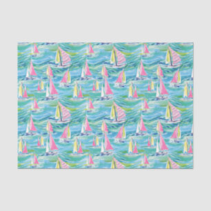 Preppy Palm Beach Print Pink Sailboats Tissue Paper