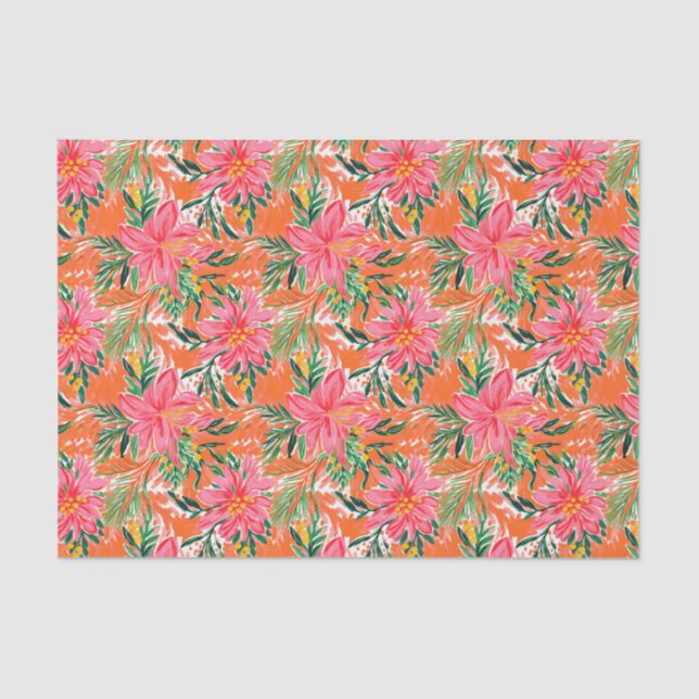 Preppy Palm Beach Tropical Flowers Pattern Tissue Paper (Front)