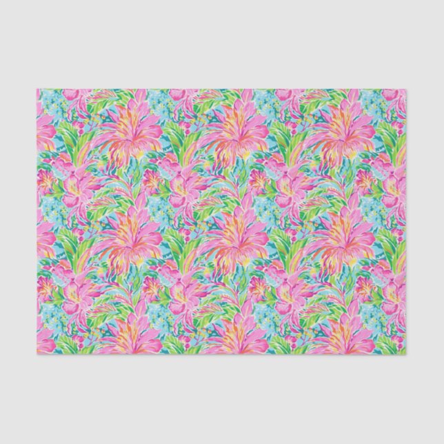 Preppy Palm Beach Tropical Flowers Pattern Tissue Paper (Front)